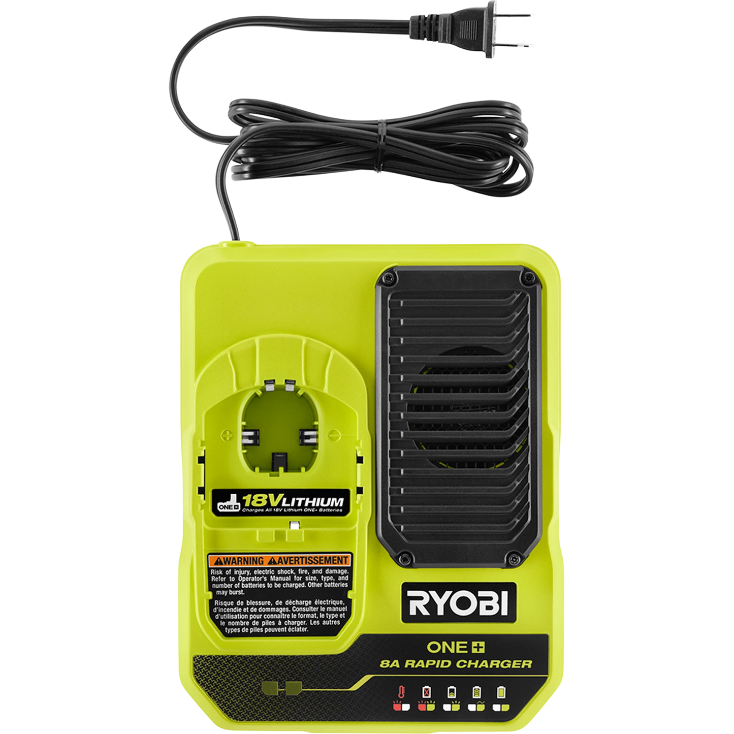Ryobi 18V ONE+ 8A Rapid Charger with USB Ports, Wall Mountable, Fast Charging