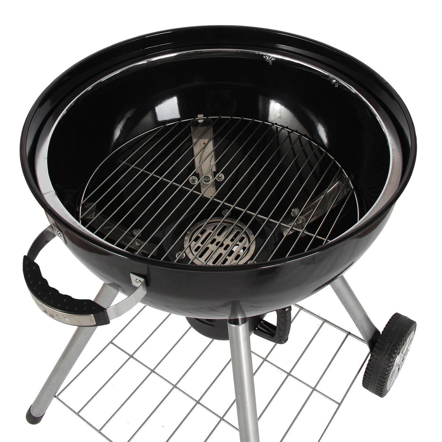 Jumbuck 57cm Black Phoenix Charcoal Kettle BBQ with Porcelain Enamel, Wheels, Thermometer