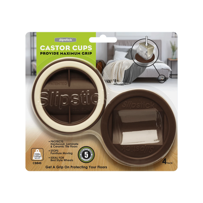 Slipstick Chocolate Castor Cup Gripper 4 Pack - Floor Protection & Anti-Slip for 50-56mm Wheels