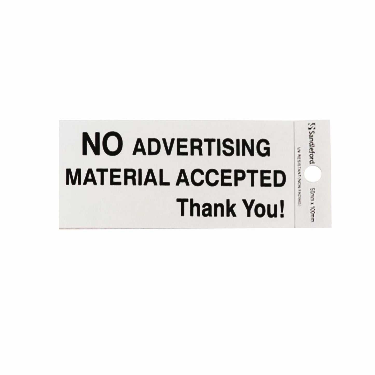 Sandleford No Advertising Silver Self Adhesive Sign 100x50mm, Strong Adhesive, Weather Resistant