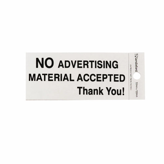 Sandleford No Advertising Silver Self Adhesive Sign 100x50mm, Strong Adhesive, Weather Resistant