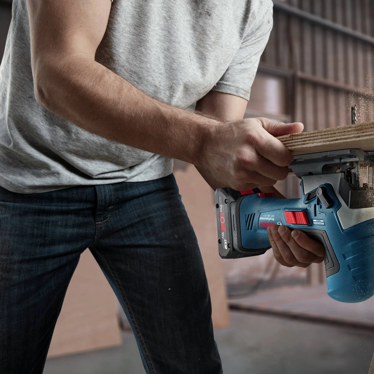 Bosch 18V Professional Cordless Jigsaw, Brushless Motor, SDS Blade, LED Light, Bevel Cuts