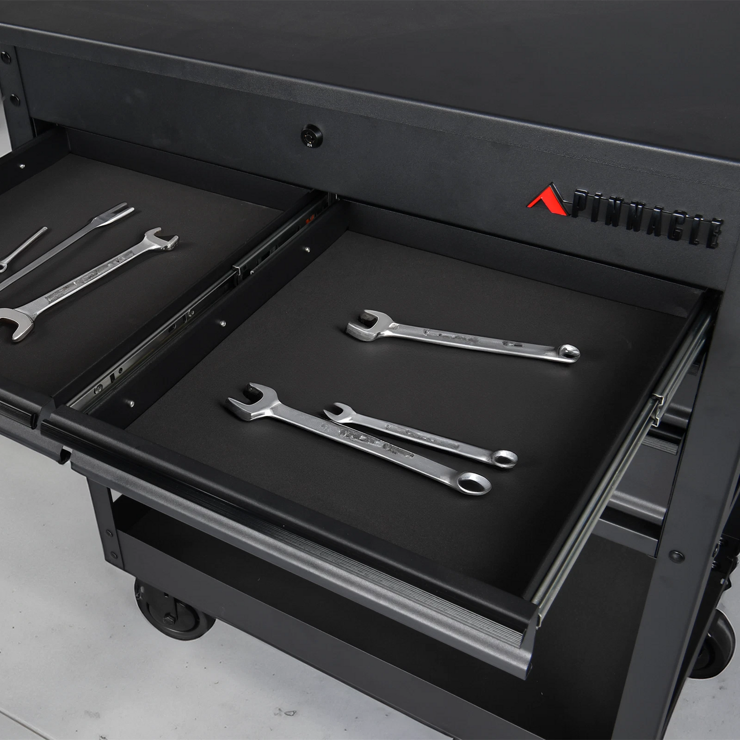 Pinnacle 79cm Black Matte Service Cart with Soft Close Drawers & Heavy Duty Castors