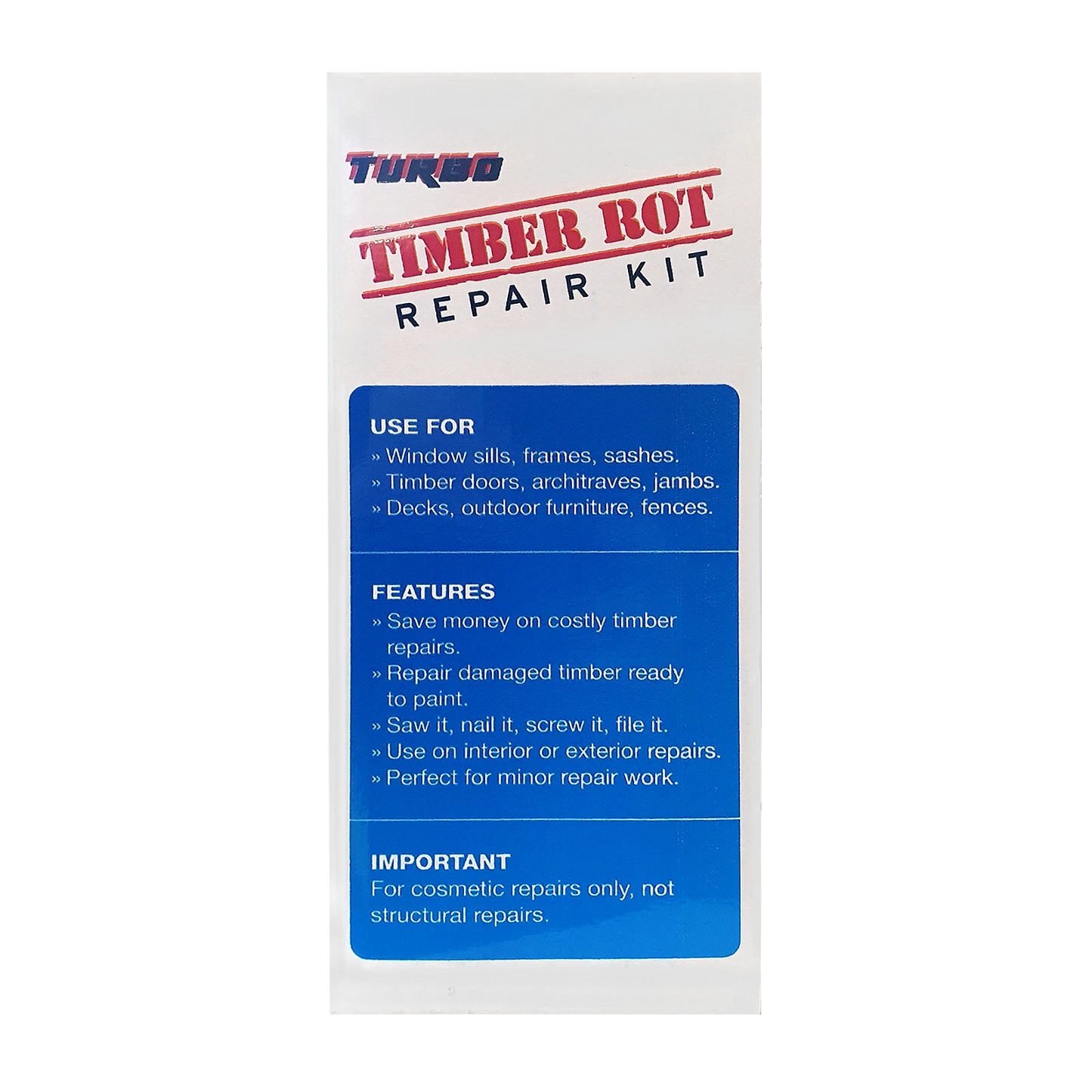 Turbo 500ml Timber Rot Repair Kit - Complete Restoration System for Windows, Doors & Fences