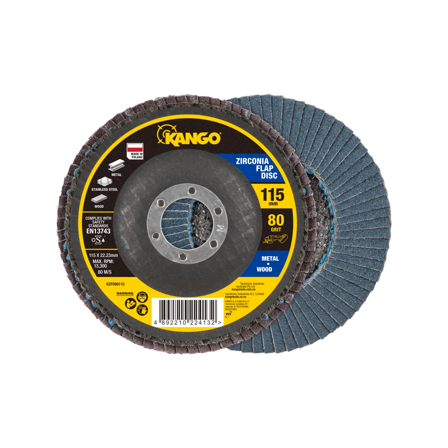 Kango 115mm 80G Zirconia Flap Disc, Self-Sharpening, High Removal Efficiency