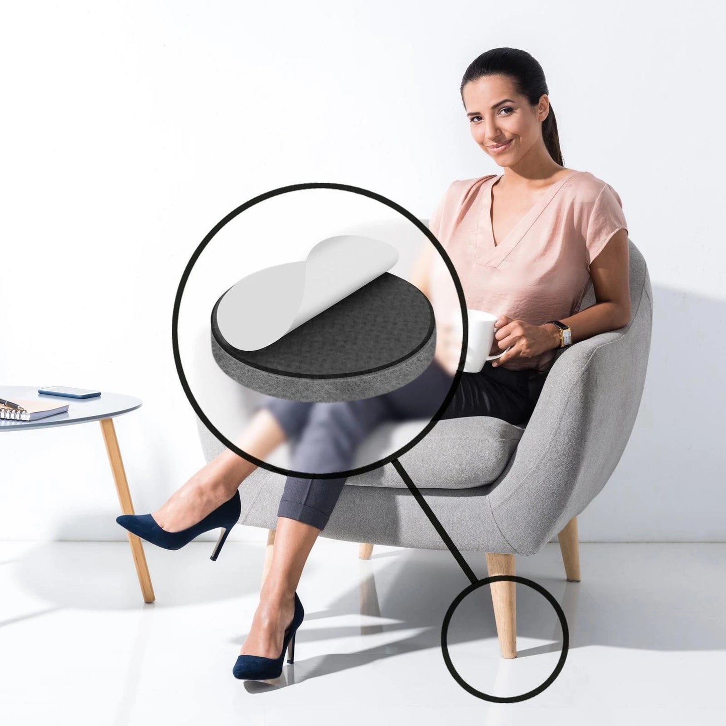 Slipstick 38mm Grey Round Wool Blended Felt Pads - 12 Pack, Floor Protection