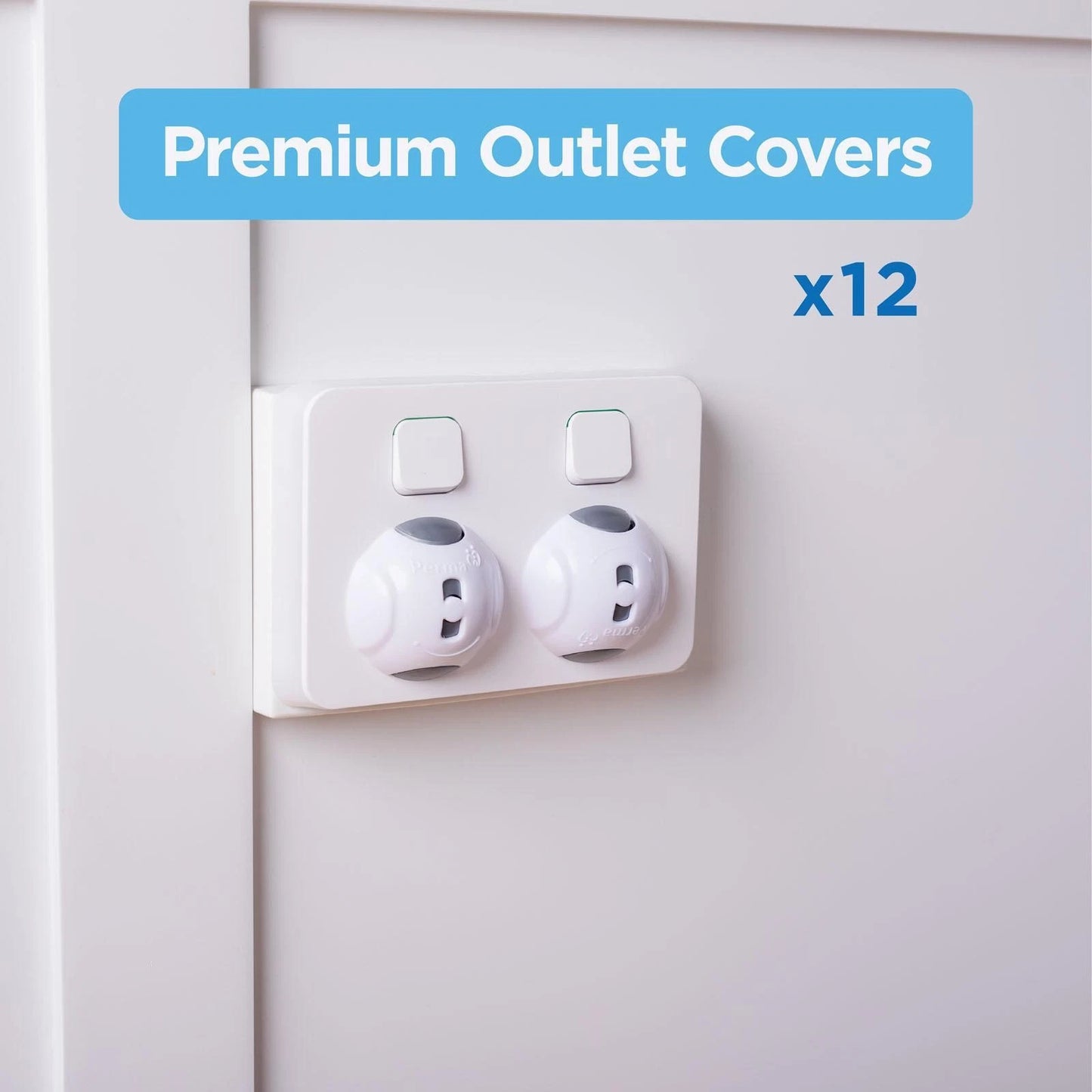 Perma Child Safety Premium Outlet Covers 12 Pack, Dual Action Unlock, Childproof Design