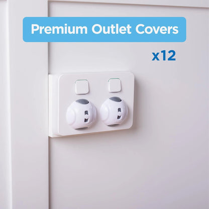 Perma Child Safety Premium Outlet Covers 12 Pack, Dual Action Unlock, Childproof Design