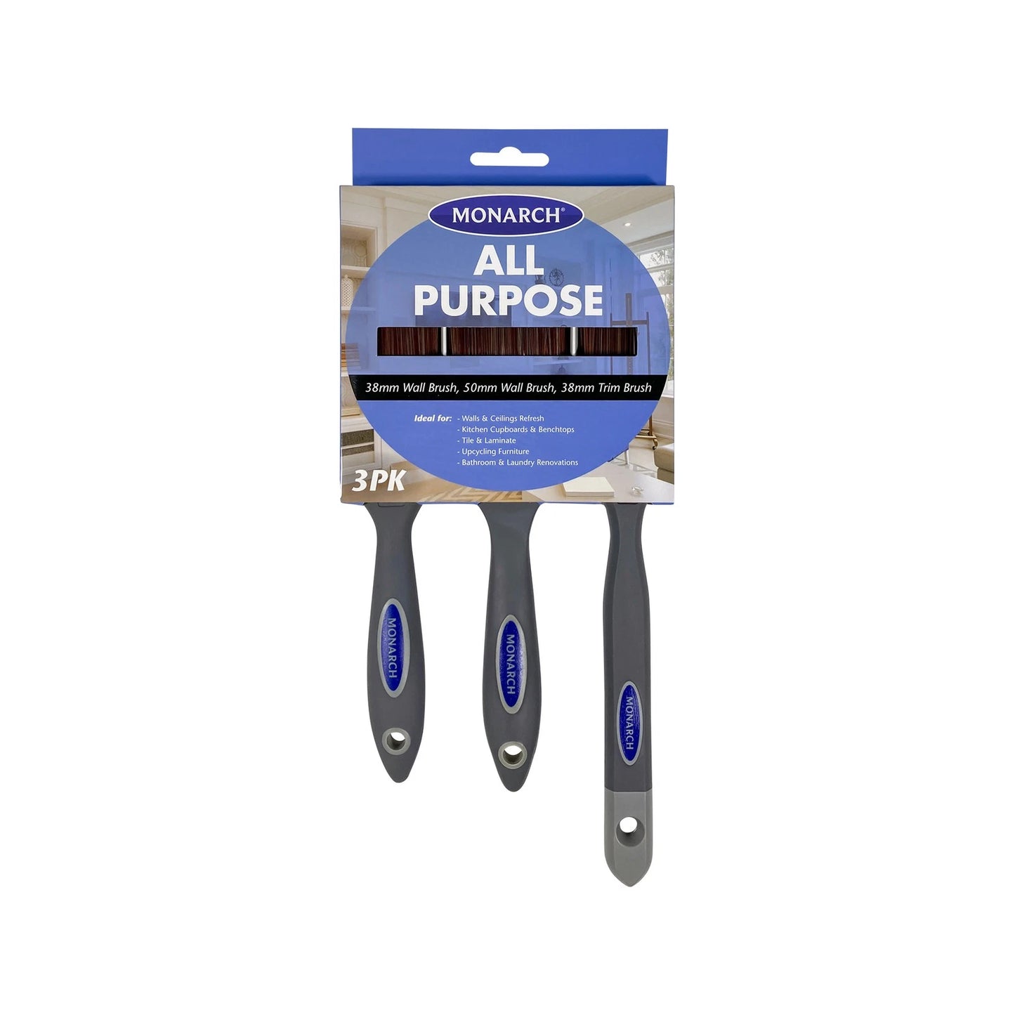Monarch 3 Piece All Purpose Brush Pack, Comfortable Grip, Durable, Easy to Clean