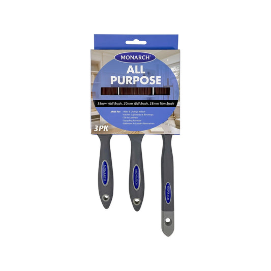 Monarch 3 Piece All Purpose Brush Pack, Comfortable Grip, Durable, Easy to Clean