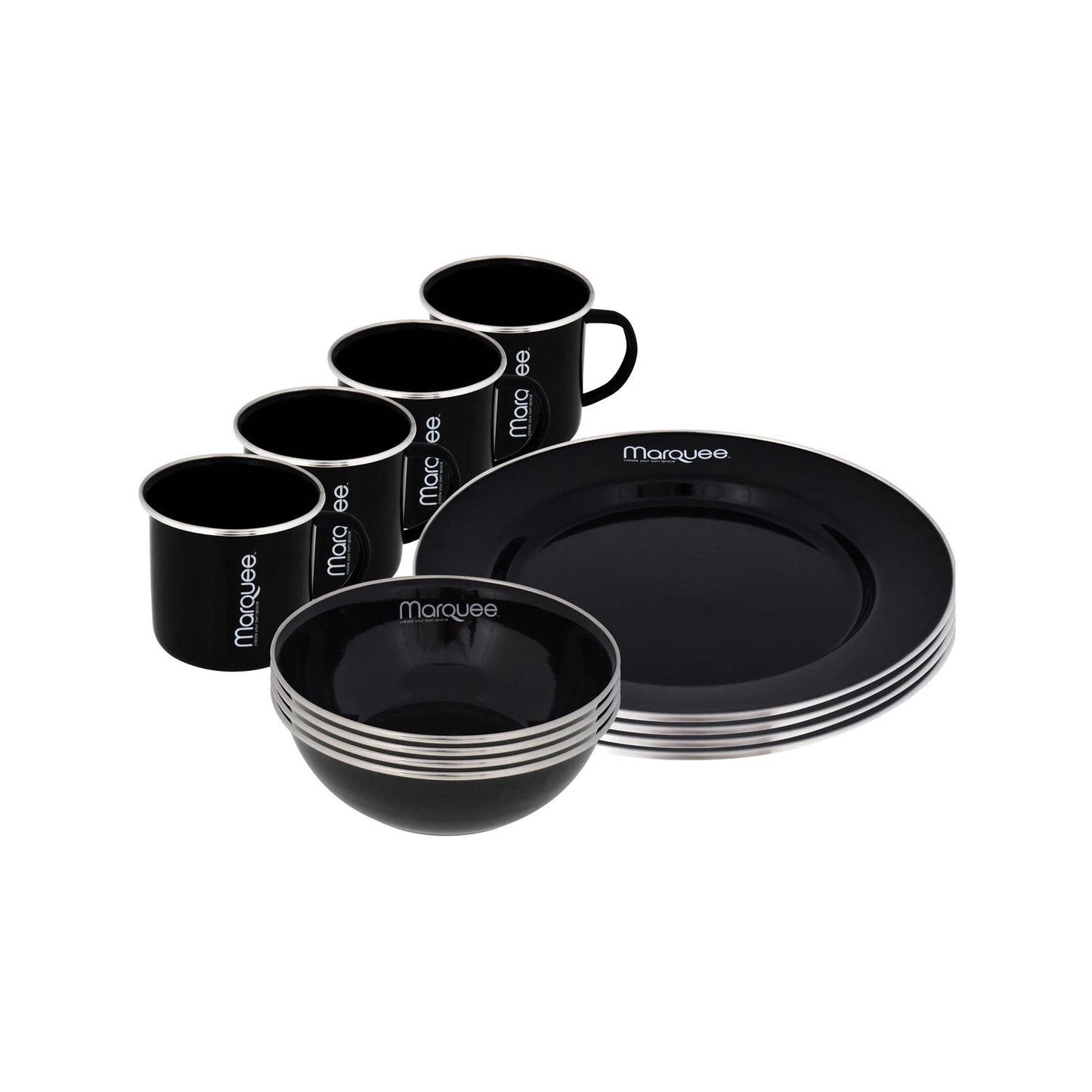 Marquee 12 Piece Enamel Dinner Set - Durable, Dishwasher & Freezer Safe, Indoor/Outdoor Use