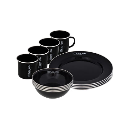 Marquee 12 Piece Enamel Dinner Set - Durable, Dishwasher & Freezer Safe, Indoor/Outdoor Use