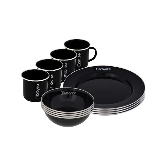 Marquee 12 Piece Enamel Dinner Set - Durable, Dishwasher & Freezer Safe, Indoor/Outdoor Use