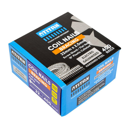 Titan 32x2.5mm Electro Galvanised Coil Nails 400 Pack - Corrosion Resistant, Diamond Point