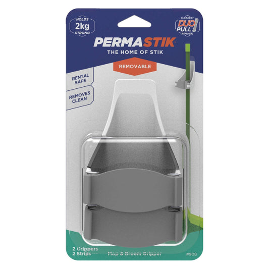 Permastik Mop & Broom Gripper 2 Pack, Strong Hold, No Damage, Self-Adhesive, Easy Install