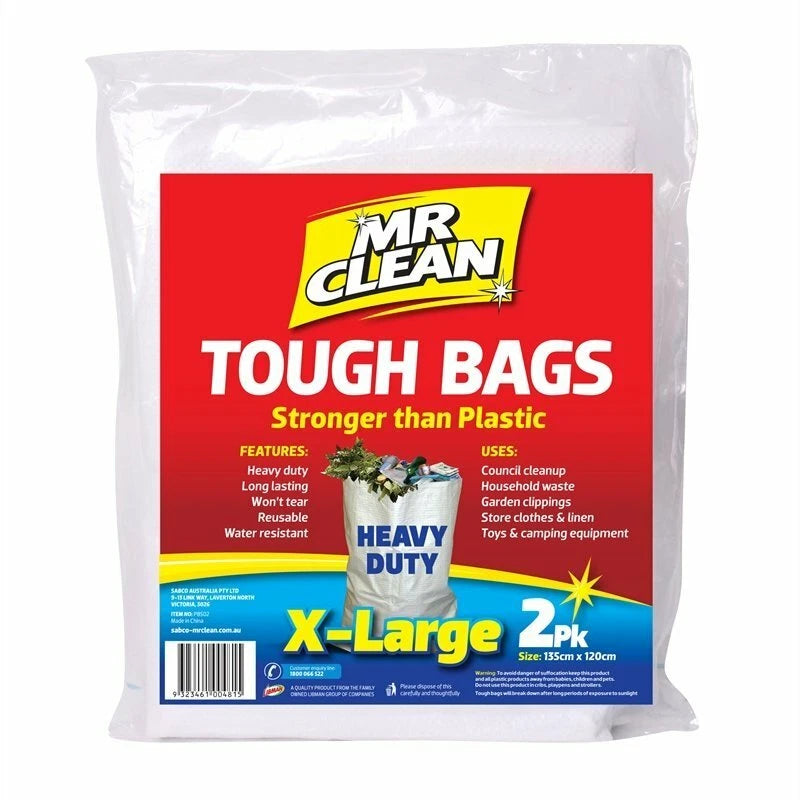 Mr Clean Tough Bags X-Large - Heavy Duty, Reusable, Water Resistant, White Polypropylene