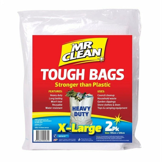 Mr Clean Tough Bags X-Large - Heavy Duty, Reusable, Water Resistant, White Polypropylene