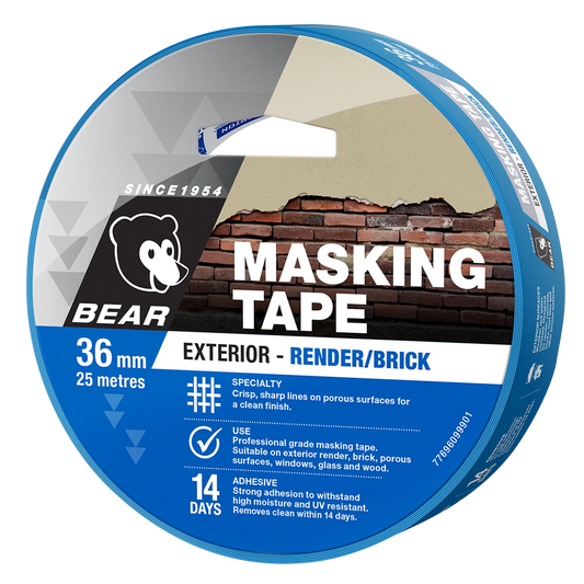 Bear 36mm x 25m Exterior Waterproof Masking Tape - Durable, UV Resistant, Weatherproof