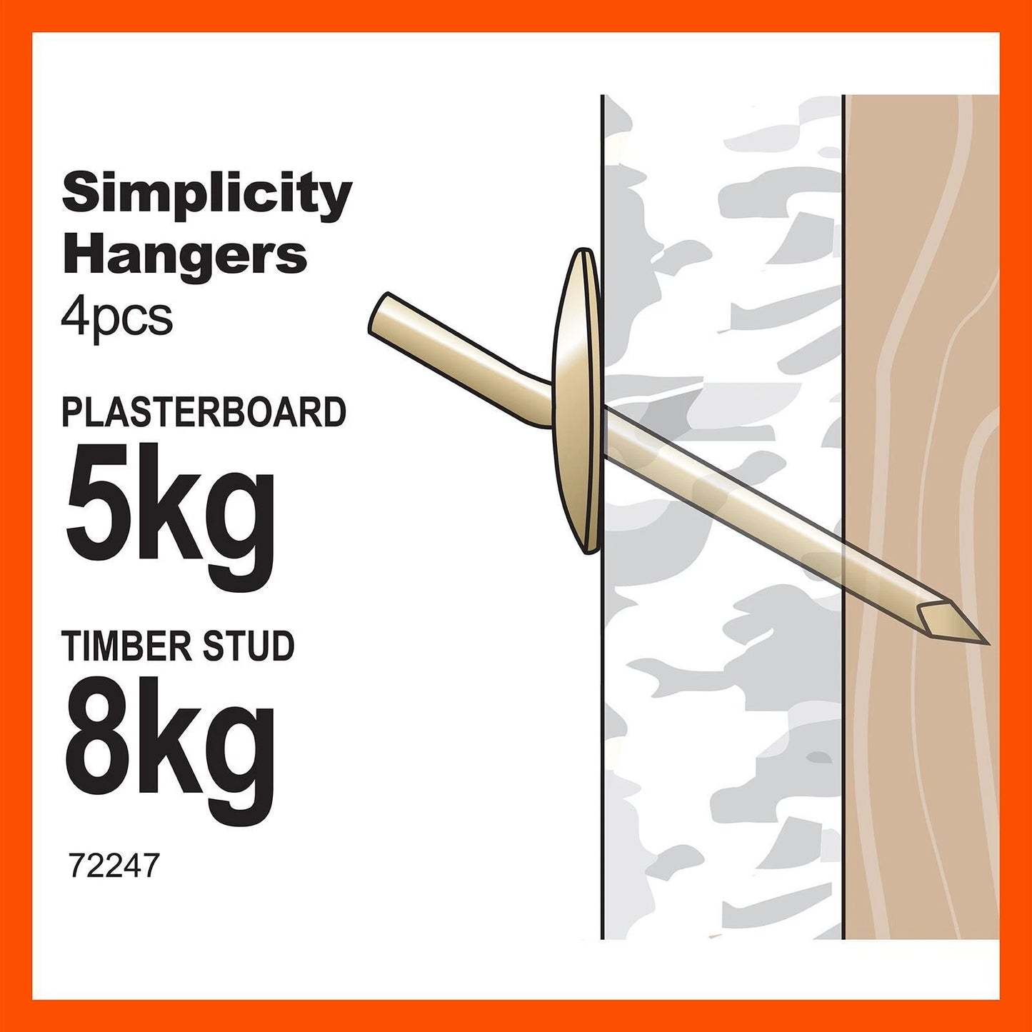 Everhang 8kg Brass Plated Picture Hangers – 4 Pack, Easy Install, Supports 8kg/5kg