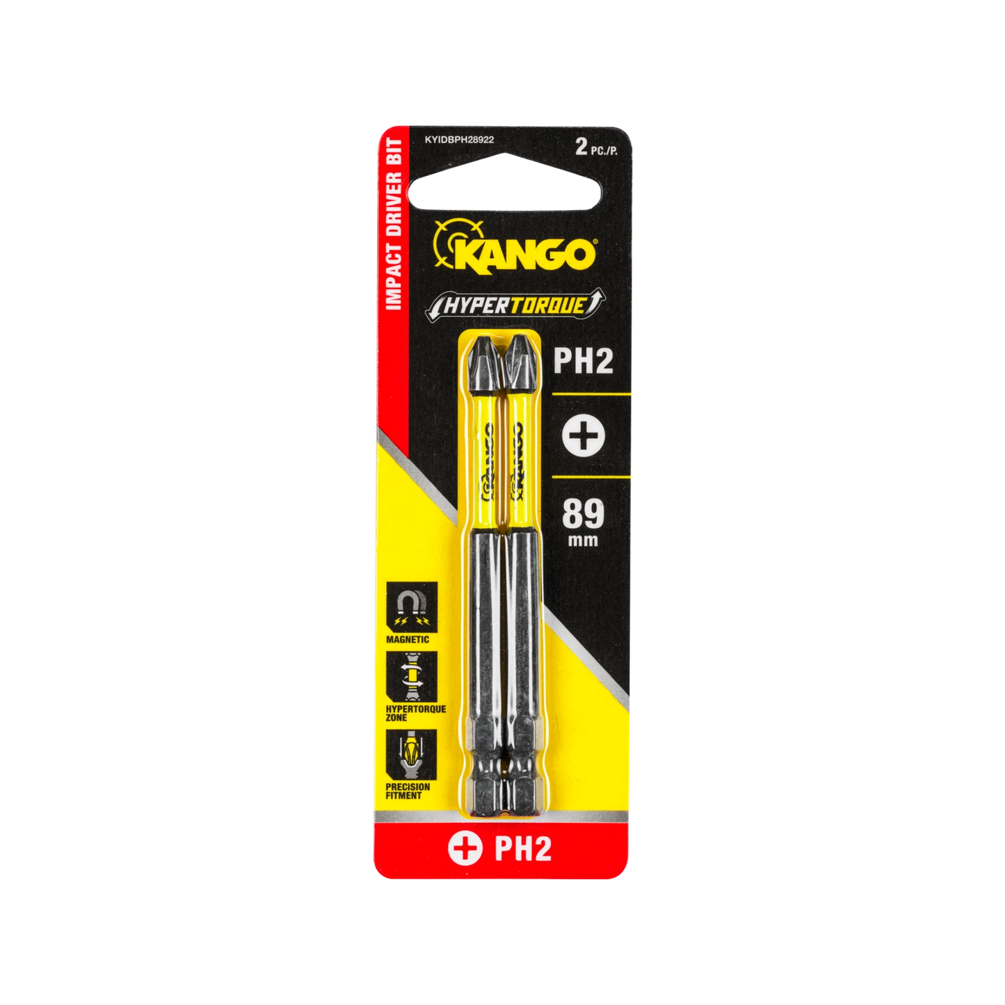 Kango Hypertorque 89mm PH2 Impact Driver Bit 2 Pack with Magnetised Tips & Torsion Zone