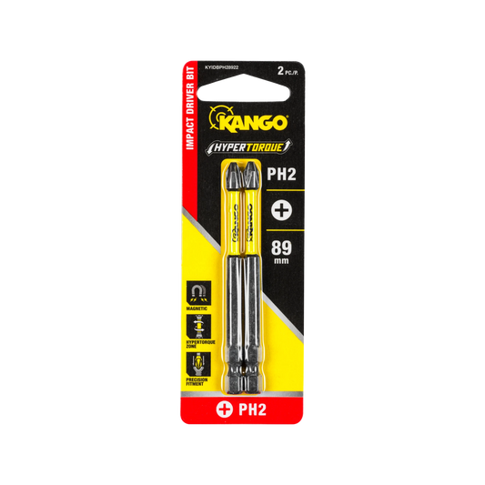 Kango Hypertorque 89mm PH2 Impact Driver Bit 2 Pack with Magnetised Tips & Torsion Zone