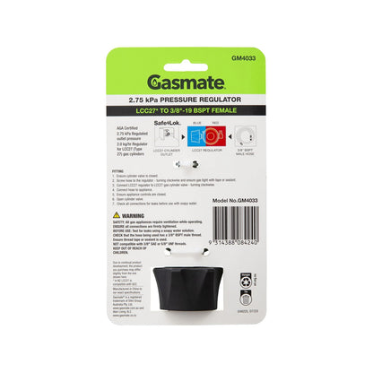 Gasmate 2.75 kPa Pressure Regulator LCC27 to 3/8" BSPT for BBQ & Camping