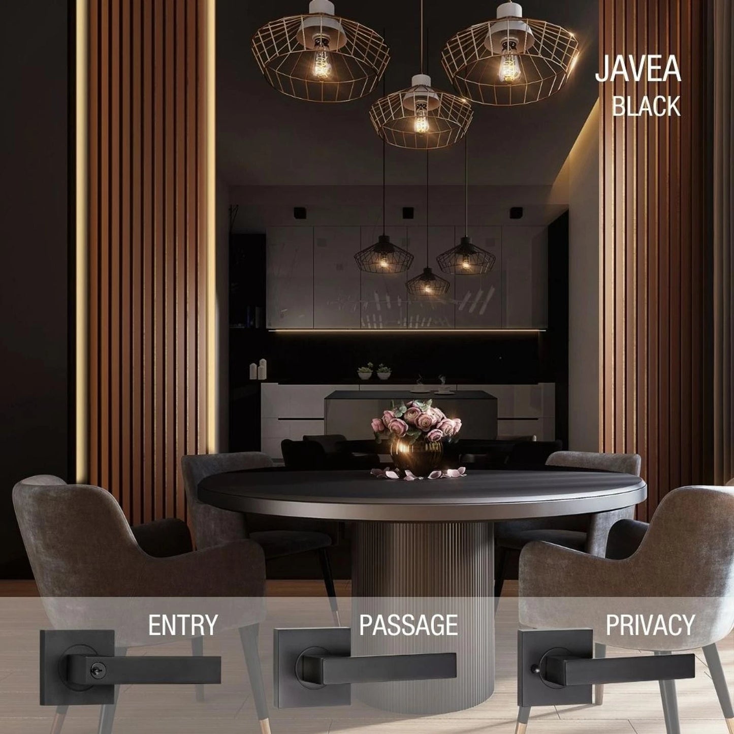 Lemaar Black Javea Entrance Set - Matte Black Finish, C4 6-Pin Cylinder, Easy Install