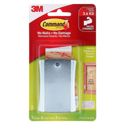 Command Jumbo Metal Adhesive Picture Hanger, 3.6kg Capacity, Damage-Free, Versatile Surfaces