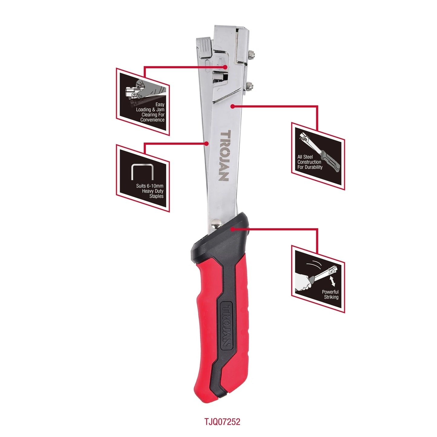 Trojan Steel Hammer Tacker, Durable All Steel, 4-14mm Flat Staples, Lifetime Warranty