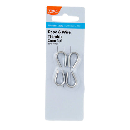 Taskmaster 2mm 316 Stainless Steel Rope Thimble - 4 Pack, Marine-Grade, Anti-Corrosive