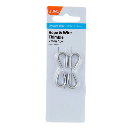 Taskmaster 2mm 316 Stainless Steel Rope Thimble - 4 Pack, Marine-Grade, Anti-Corrosive