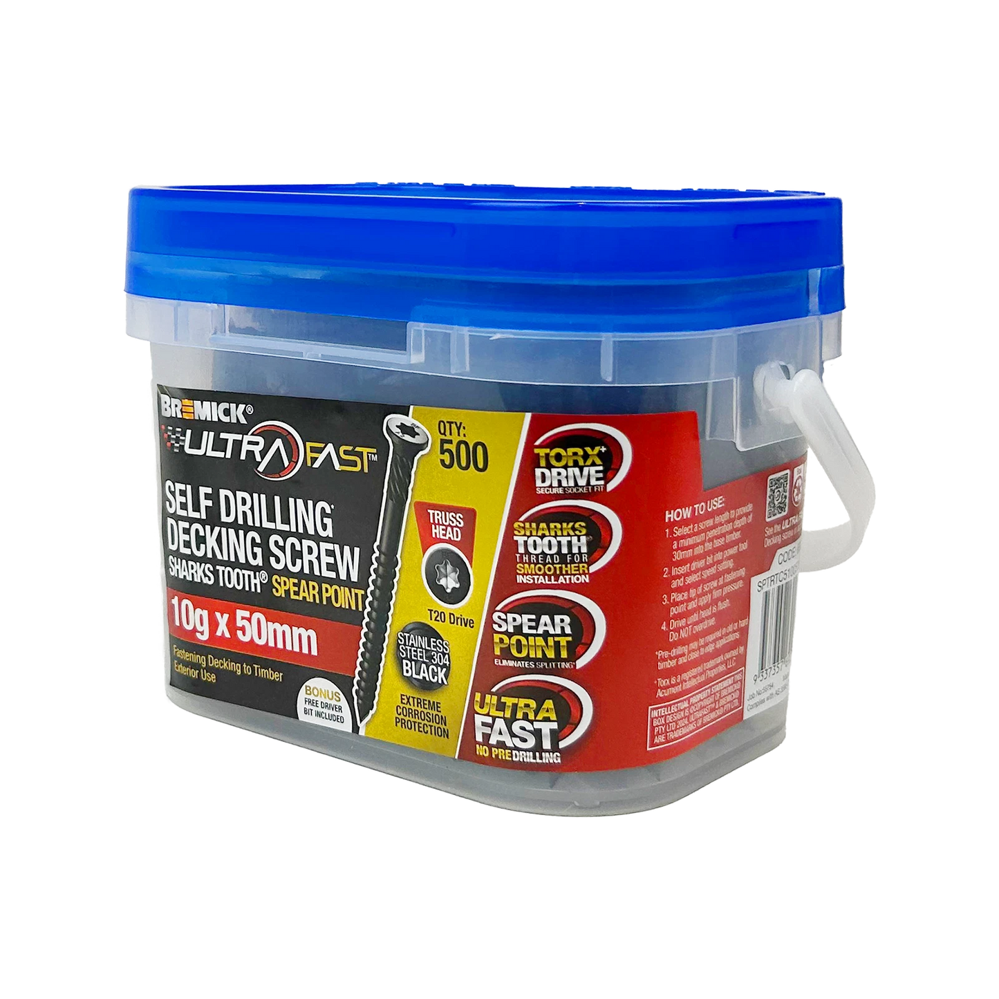 Bremick Ultrafast 10g x 50mm Black Stainless Steel T20 Truss Head Screws - 500 Pack