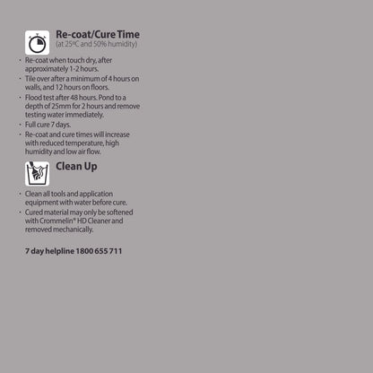 Crommelin 4L One Coat Rapid Under-Tile Waterproofing Membrane, Flexible, Durable, Grey