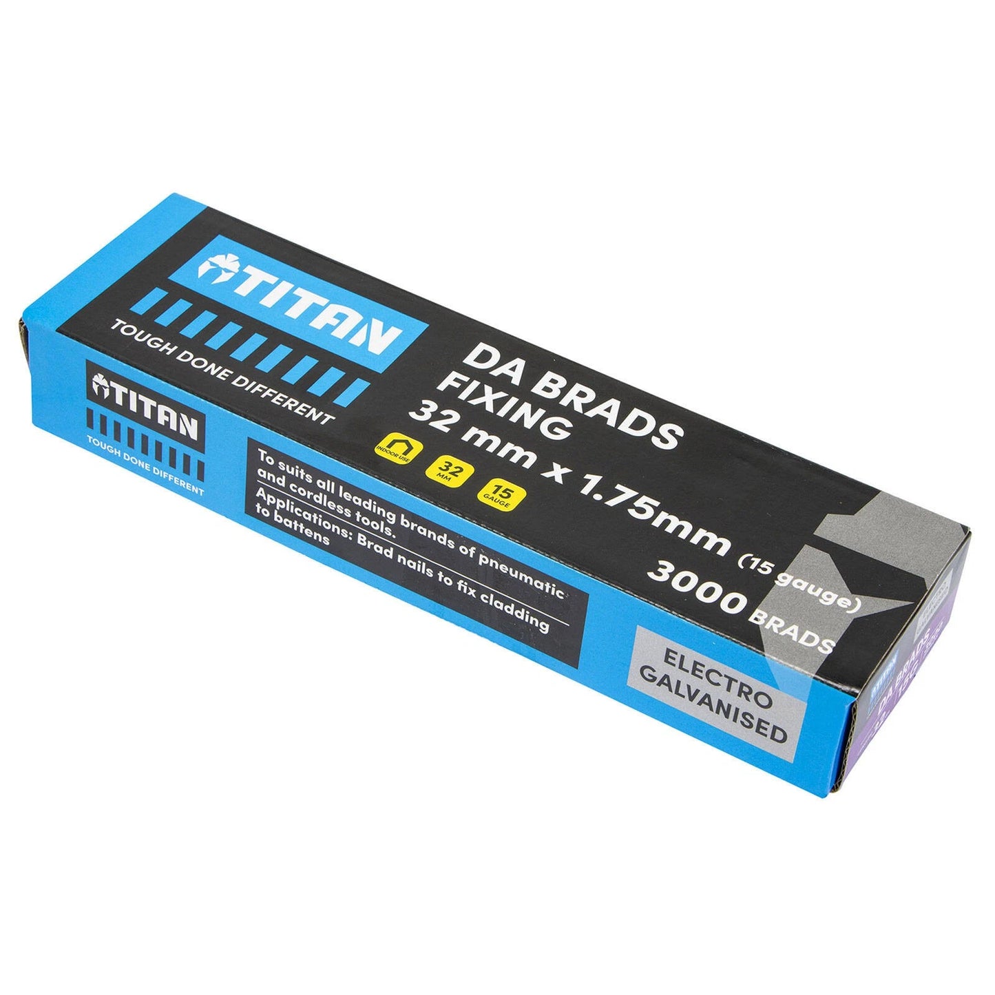 Titan 32x 1.75mm Electro Galvanised 34° Angled Collated Nail DA Brads - 3000 Pack