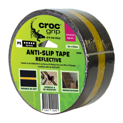Croc Grip Reflective Anti-Slip Tape 5m x 50mm, P5 Rated, Indoor/Outdoor, Water-Resistant