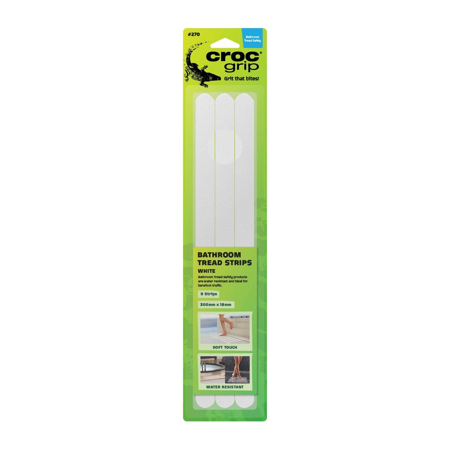 Croc Grip White Anti-Slip Bathroom Strips 9 Pack - Chemical Resistant, Soft Touch, Easy Clean