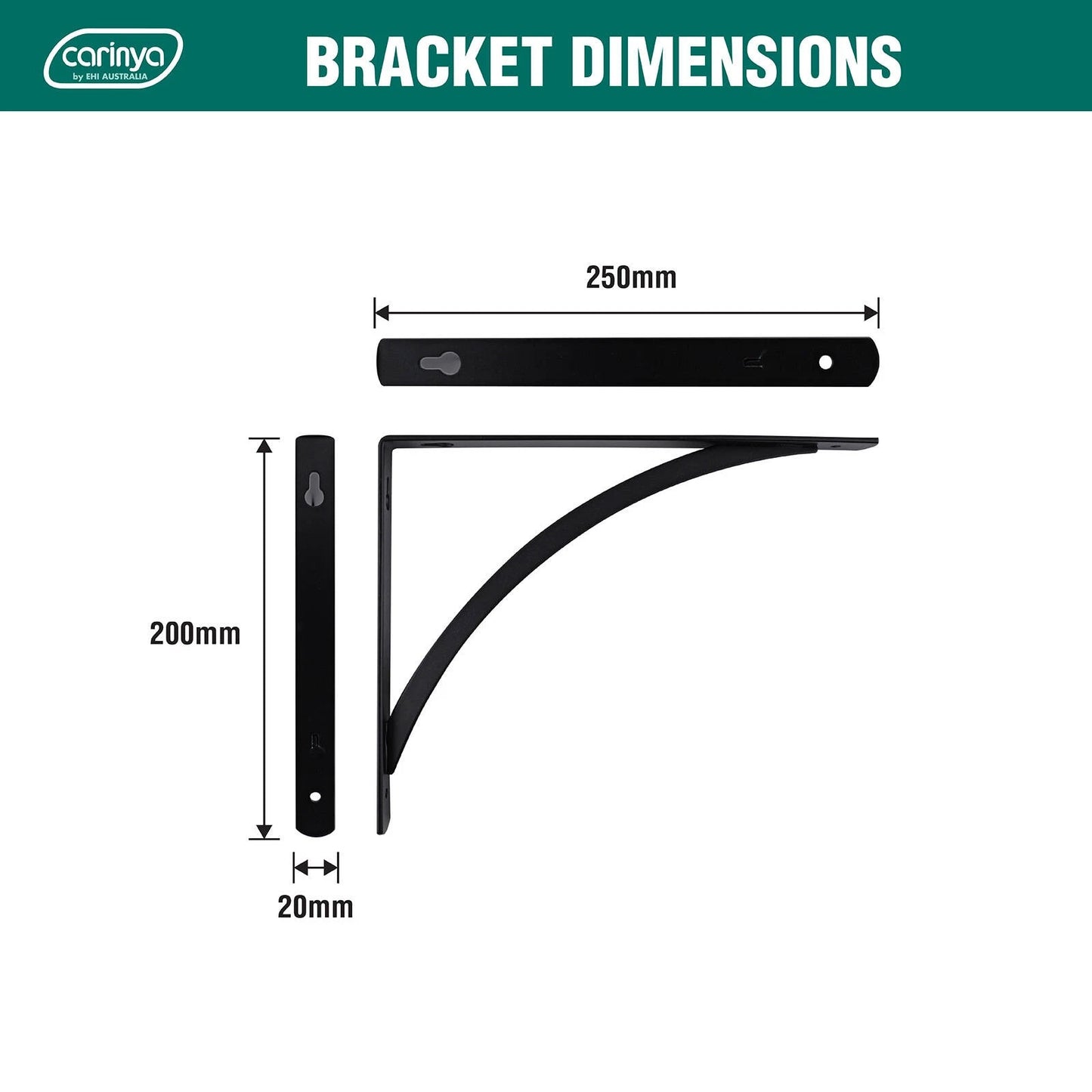 Carinya Black Arch Stayed Bracket 250x200mm, Powder Coated Steel, 50kg Load Capacity