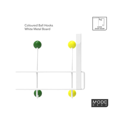 MODE 5 Multicoloured Over Door Hanger with 5 Ball Hooks, No-Fix Design, Fits Standard Doors