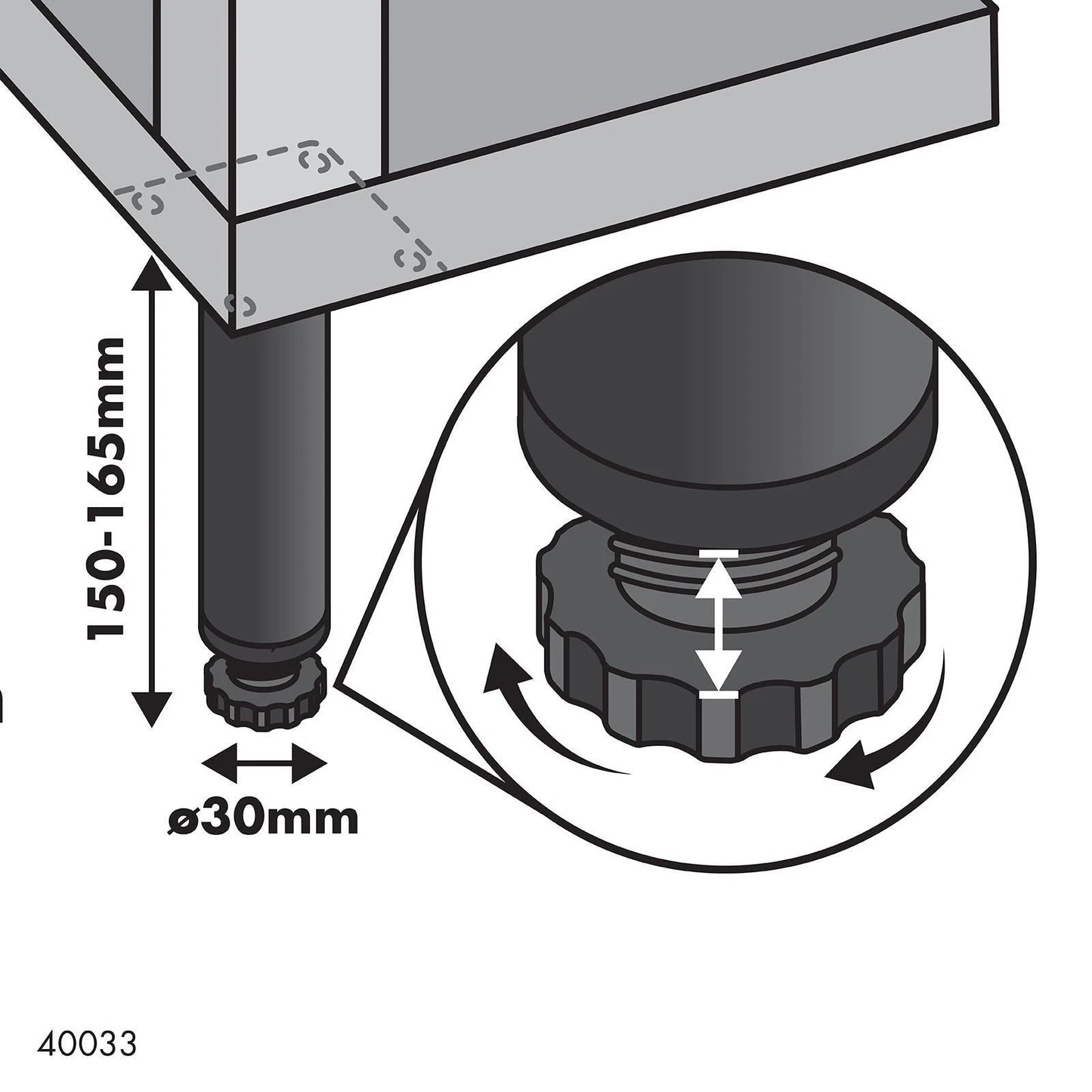Adoored Black Steel Round Table Leg 30x150mm - Durable, Easy Install, Modern Design