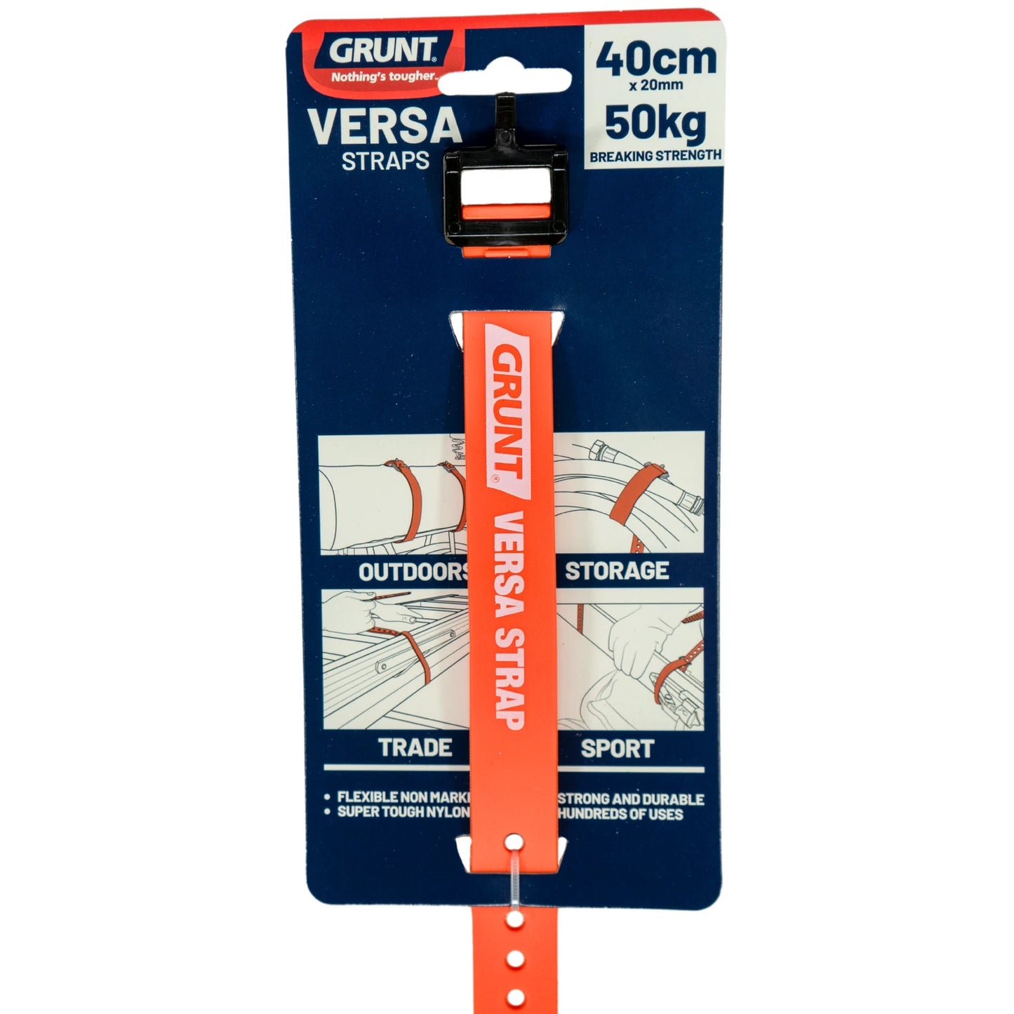 Grunt Versa Strap 20mm x 60cm Orange - Flexible, Tough, Reusable, Non-Marking