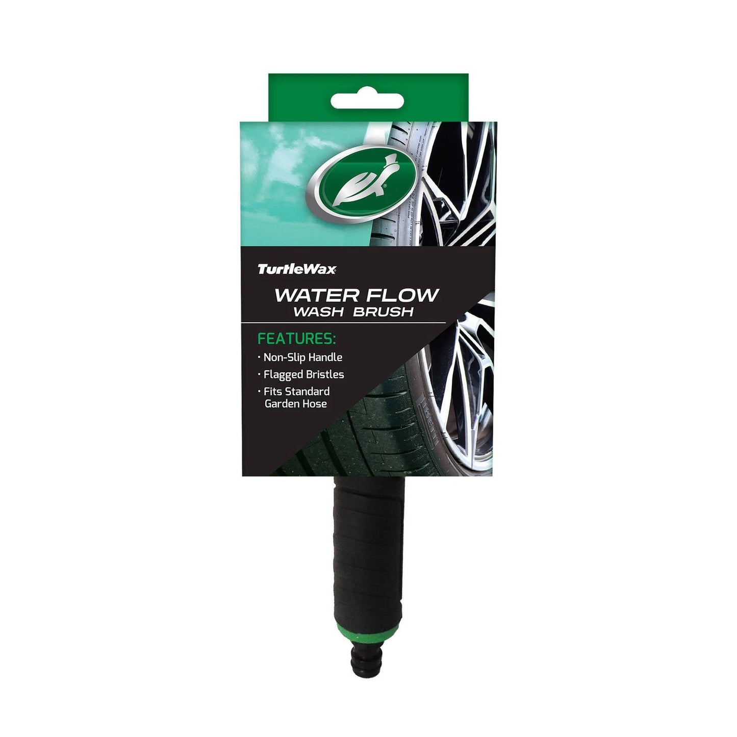 Turtle Wax Water Flow Wash Brush with Soft Bristles, Ergonomic Handle, Water Control Valve