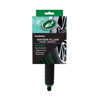 Turtle Wax Water Flow Wash Brush with Soft Bristles, Ergonomic Handle, Water Control Valve