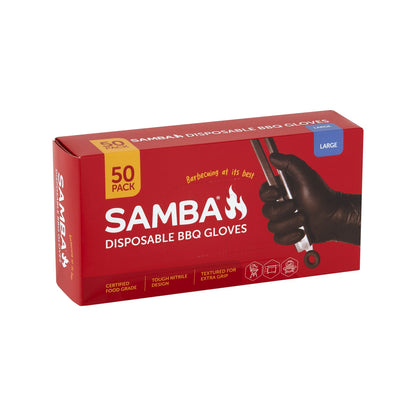 Samba Large Nitrile BBQ Gloves 50 Pack - FDA Approved, Micro Diamond Texture, Puncture Resistant