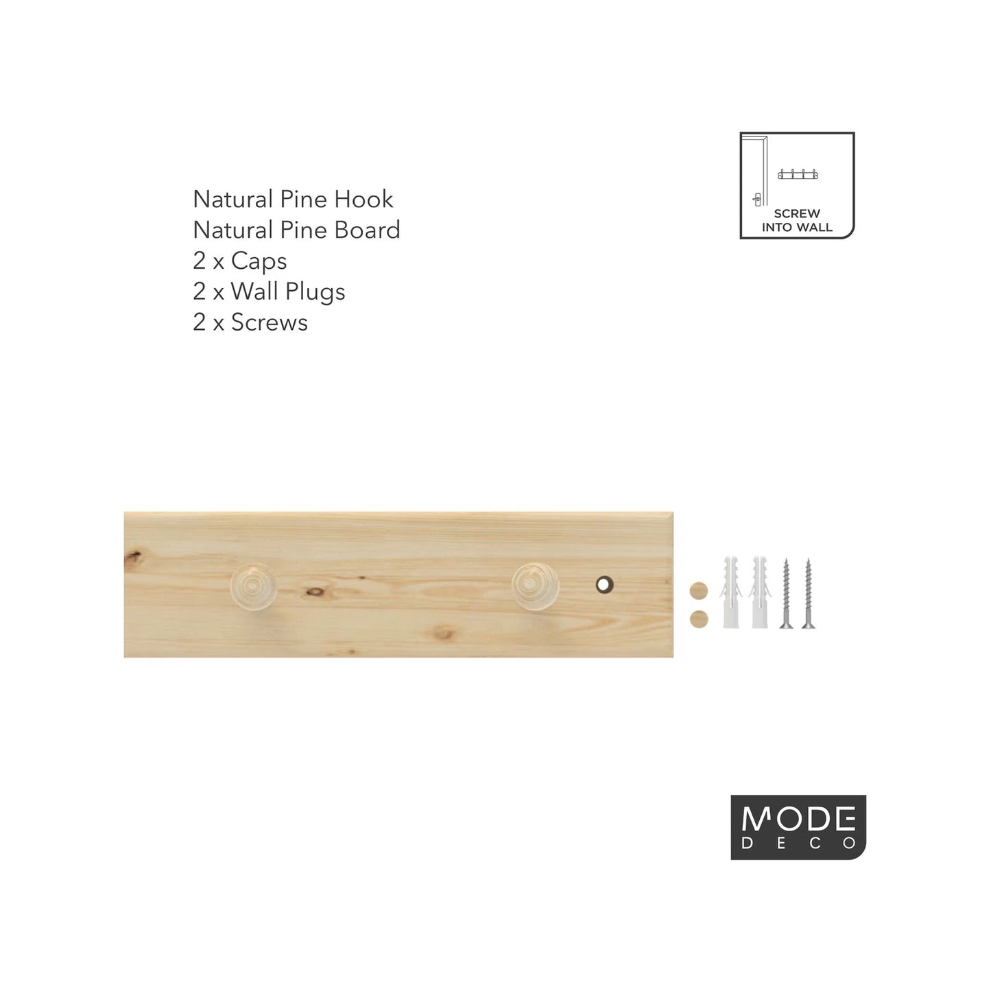 MODE 4 Natural Pine Hook Rack - 4 Hooks, Durable Timber, Easy Installation