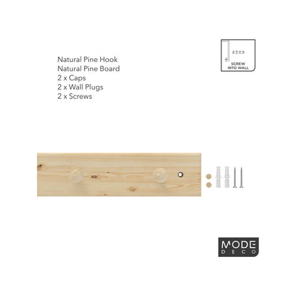 MODE 4 Natural Pine Hook Rack - 4 Hooks, Durable Timber, Easy Installation