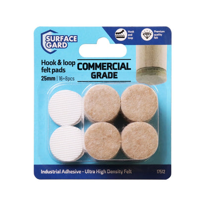 Surface Gard 25mm Beige Hook & Loop Felt Pads - Durable, Noise Reducing, 8pcs