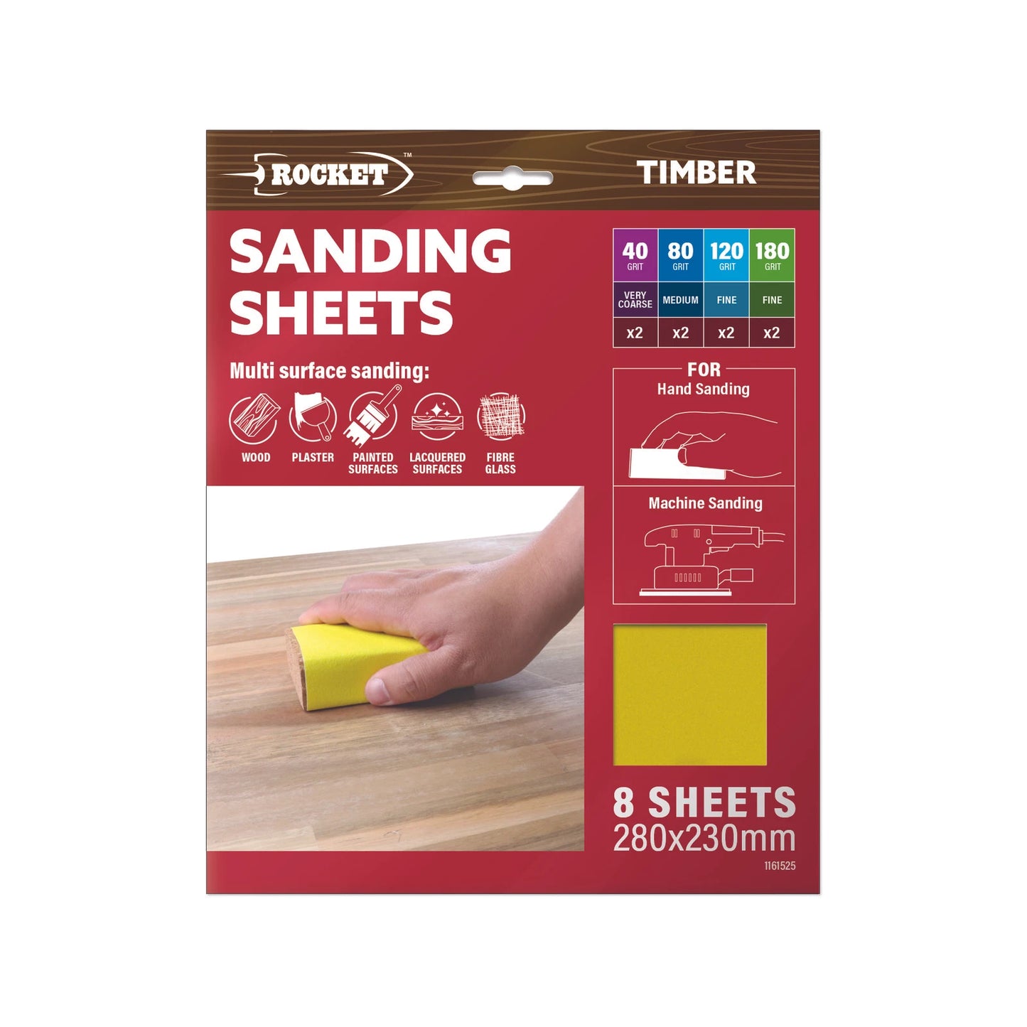 Rocket Timber Sanding Sheets 8 Piece - Versatile for Wood, Plaster, Painted & Lacquered Surfaces