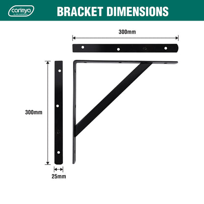Carinya Black Heavy Duty Bracket 300x300mm, 125kg Load, Powder Coated Steel