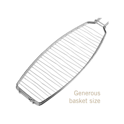 Fish Griller Stainless Steel Basket with Heat-Resistant Handle, Easy Flip, 605mm Depth