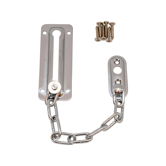 Syneco Nickel Plated Door Chain Guard - Easy Install, Timber Doors, Added Security
